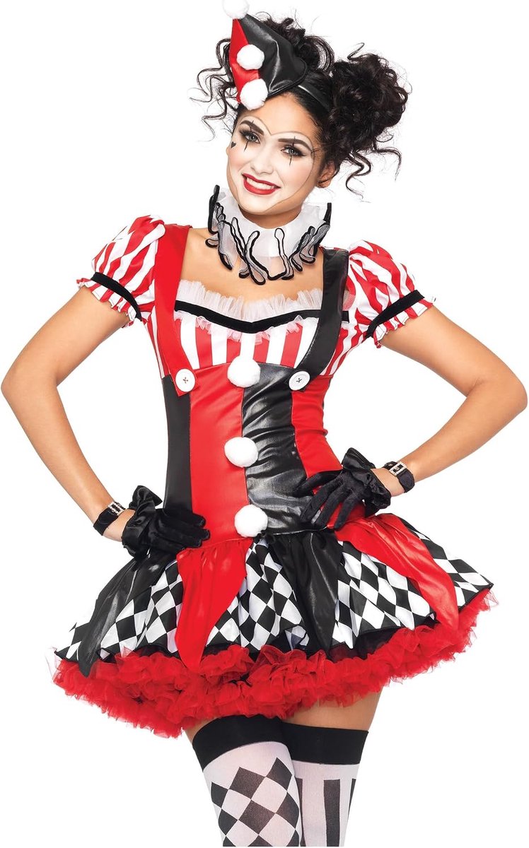 Avenue 83929 - Harlequin Clown Damen Kostüm, Größe L (Schwarz Rot)