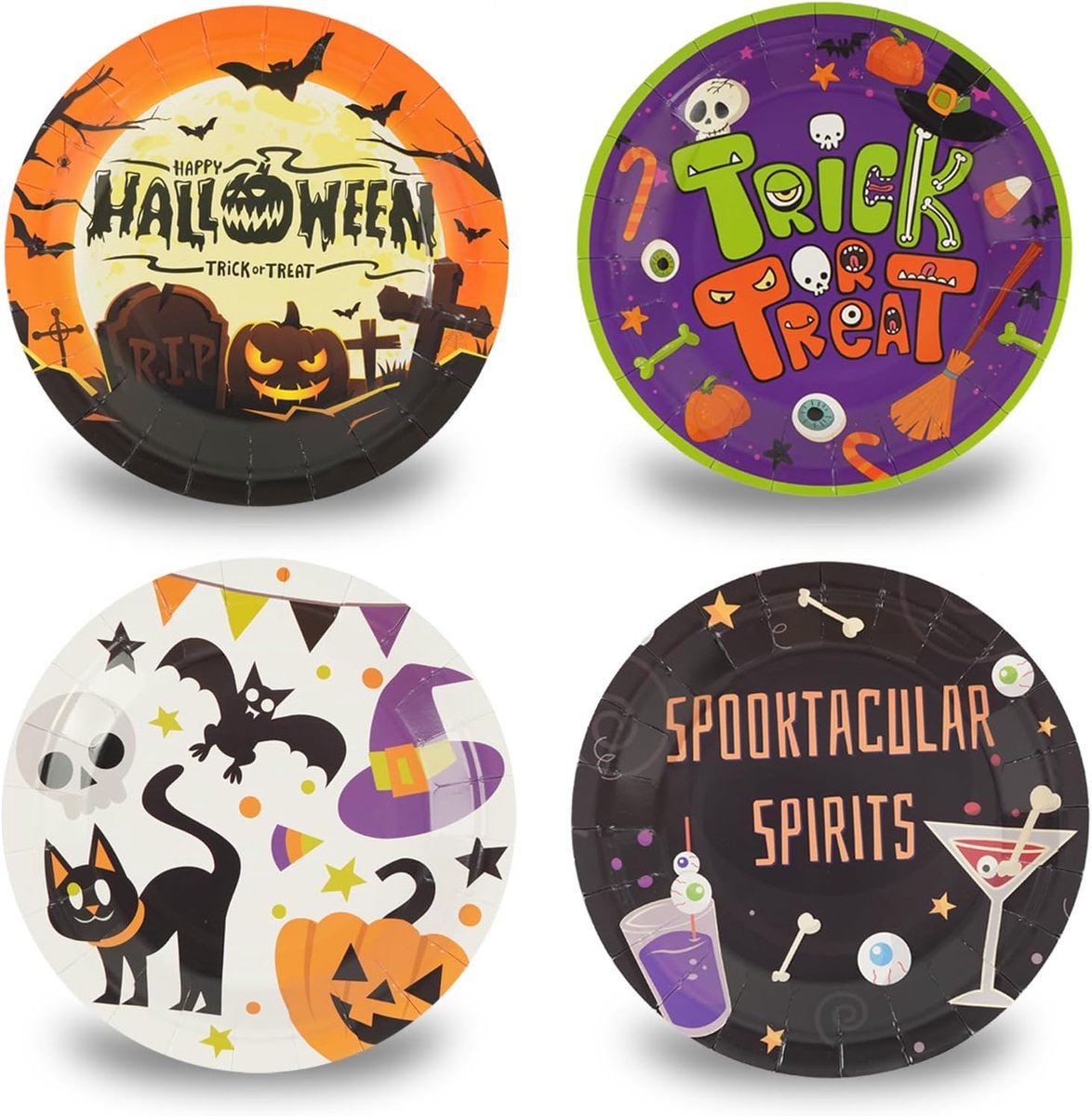 48 stuks Halloween kartonnen borden 18 cm, papieren bordjes in de vorm van een spook, kat, pompoen, wegwerpbordjes, feestborden, taartborden, dessertborden, eetborden voor