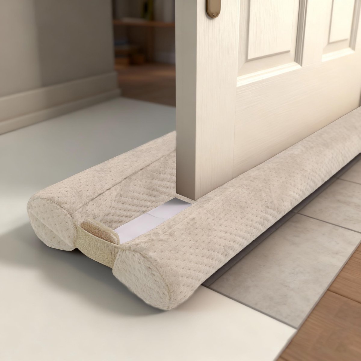 Famanu - Deurafdichting onder voor deuren van 81 - 99 cm, zonder lijm, energiebesparend, geluidsdicht en beige.
