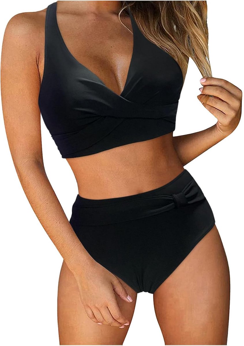 Tweedelige bikini, V-hals, hoge taille, bloemenprint