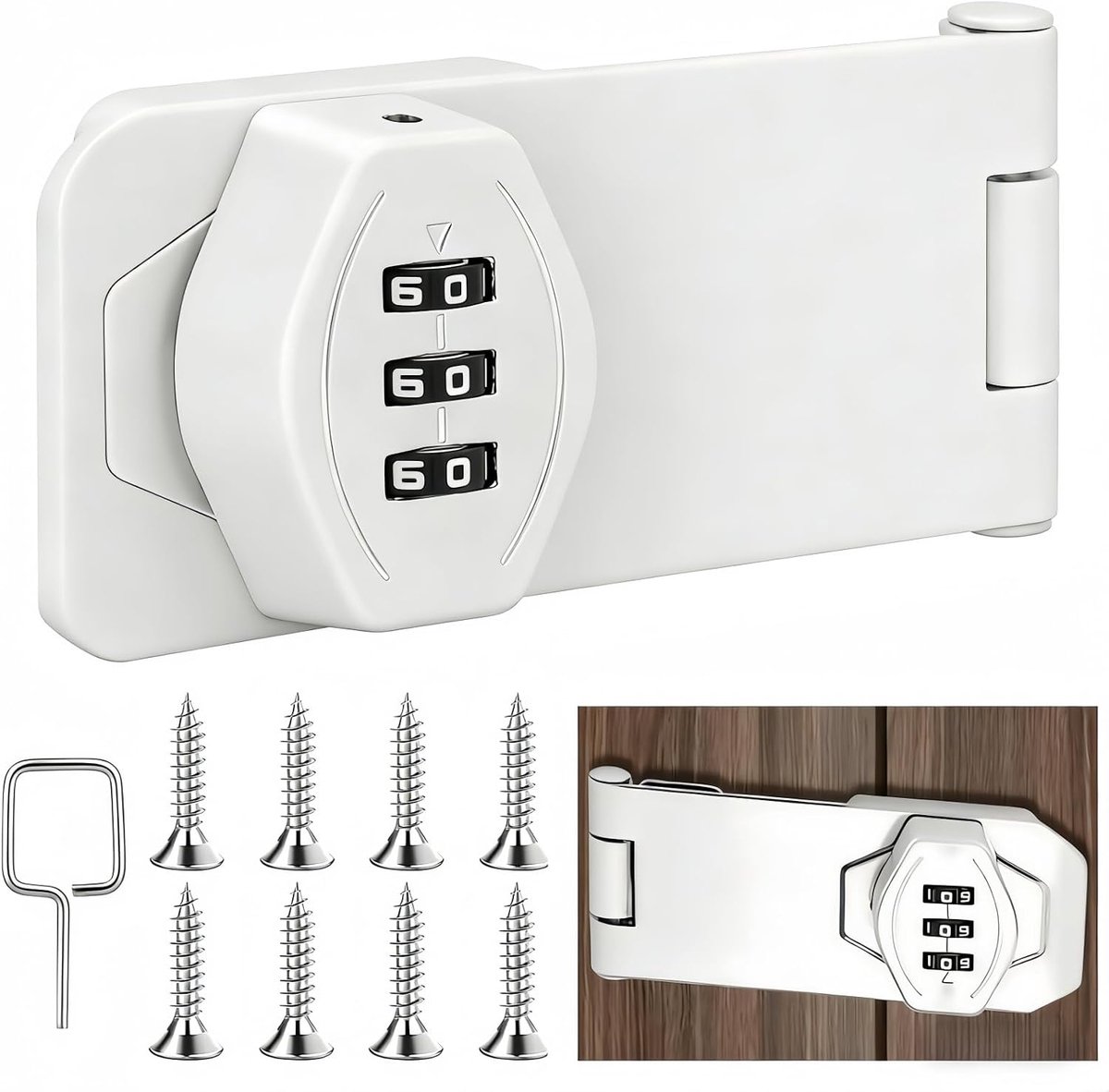 Slot, veiligheidsovervalslot, 3-cijferig 10 cm wachtwoord-cijferslot, combinatieslot voor kasten, kledingkasten, huisdierdeuren, brievenbussen, laden (wit, 1 stuks)