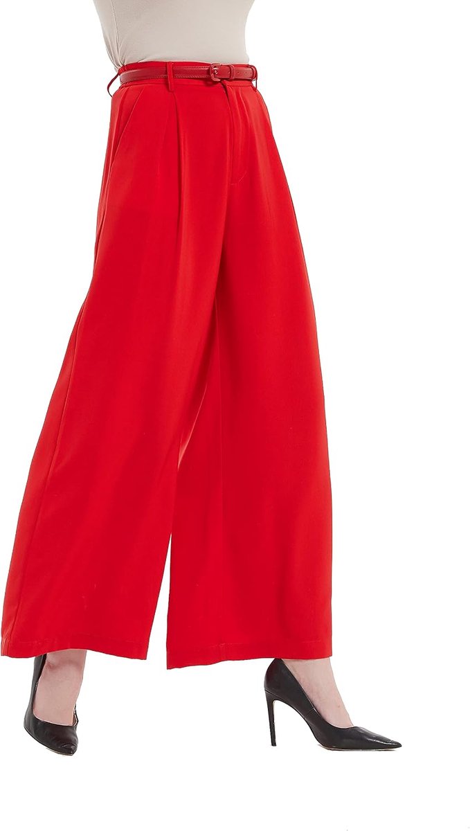Damesbroek met hoge taille, wijde pijpen, lange palazzo-broek, reguliere maat