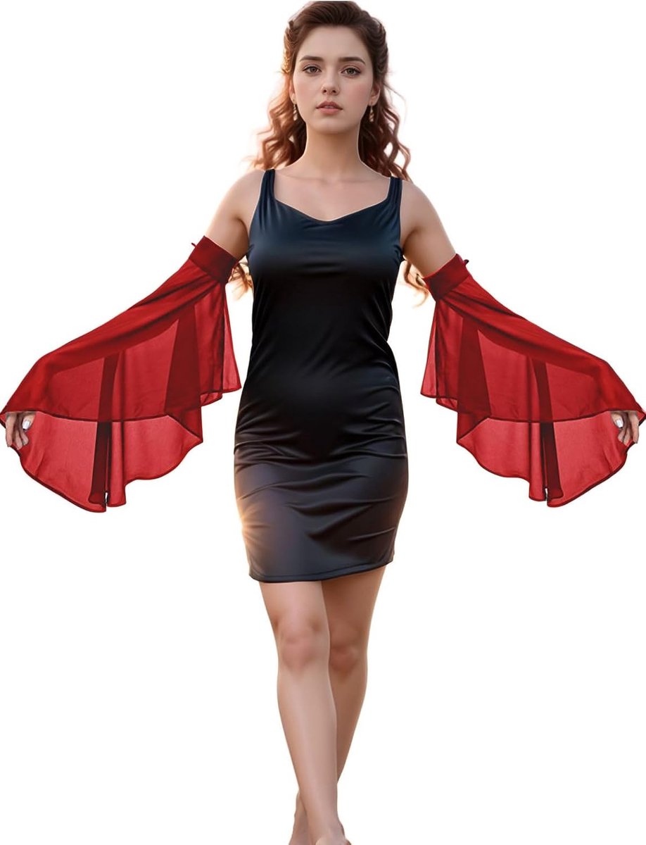 Gothic Kant Chiffon Handschoenen, Bruiloft Afneembare Mouwen Arm Covers voor Trouwjurk