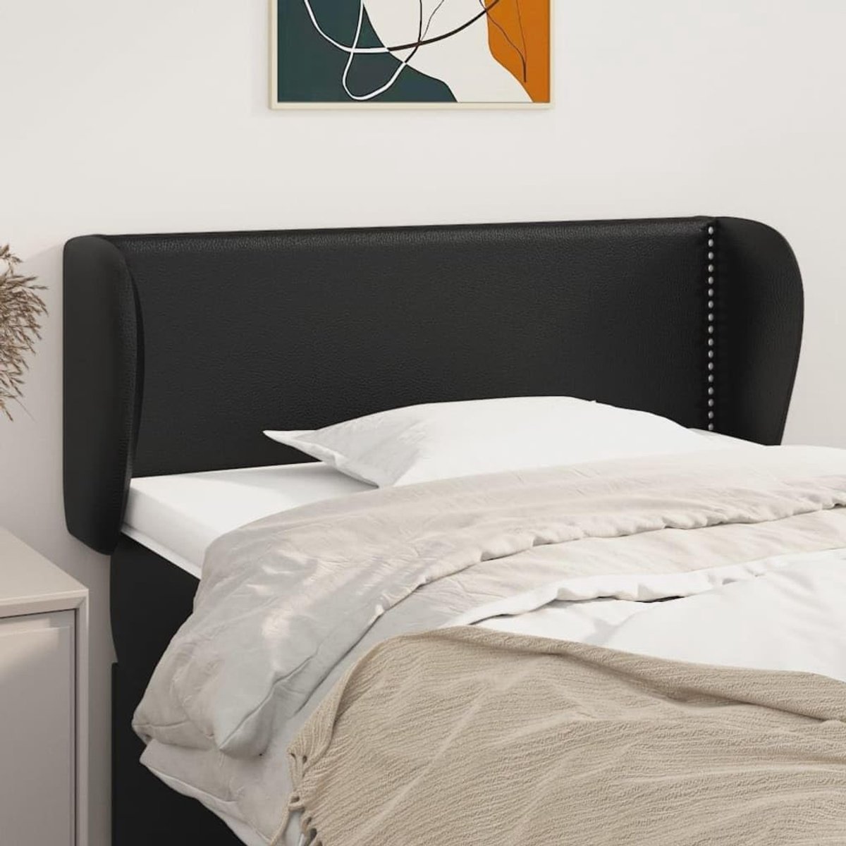 Hoofdbord met oren, zwart, 103 x 23 x 78/88 cm, kunstleer, in hoogte verstelbaar, duurzaam gestoffeerd hoofdeinde met houten poten, voor slaapkamer