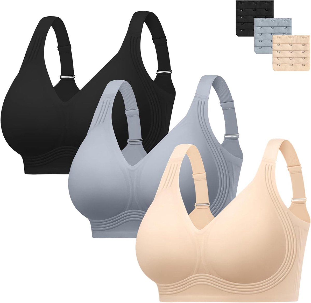 Beha zonder beugel voor dames, met vulling, comfortabel, minimizer, bralette, push-up beha, naadloos, met extra verlenging