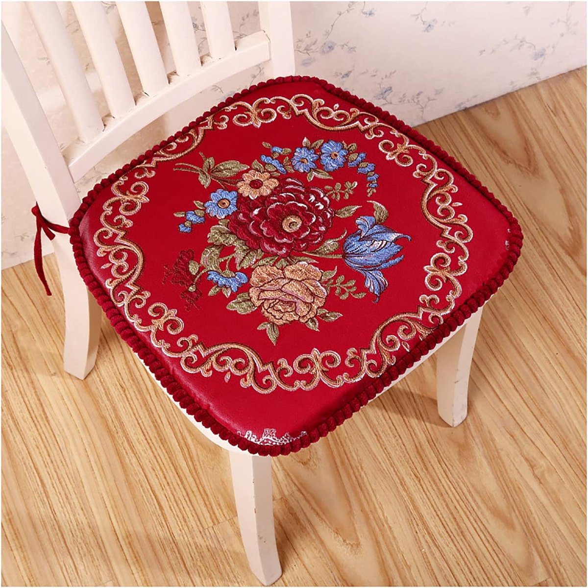 Stoel Seat Pads, Tie-On Stoel Meubelkussens, Verschillende patronen gebreid borduurwerk dikke Seat Pads, Eetstoelen Keuken Dikke Tuin Comfortabele Indoor Seat Pad-Rood 8 # 45x43x5cm (17,7x16,9x2 inch