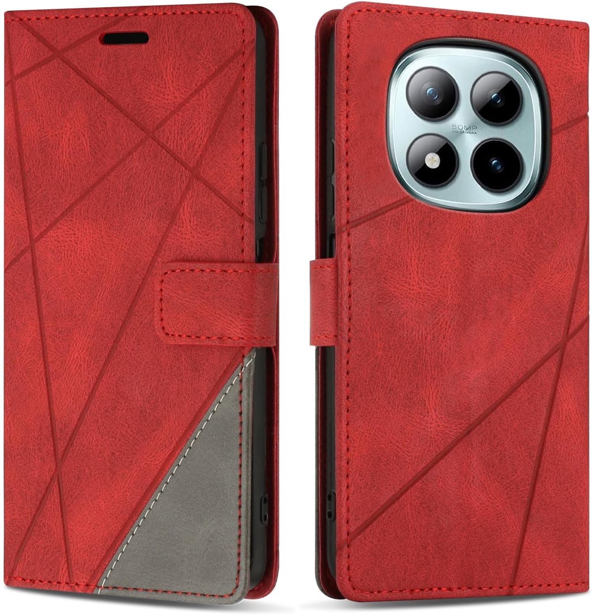Hoesje voor Xiaomi Redmi Note 15 Pro Plus 5G, Premium Lederen Portemonnee Beschermhoes Telefoonhoesjes met Kaartenvakken Beschermhoesje voor Redmi Note 15 Pro Plus 5G, Rood
