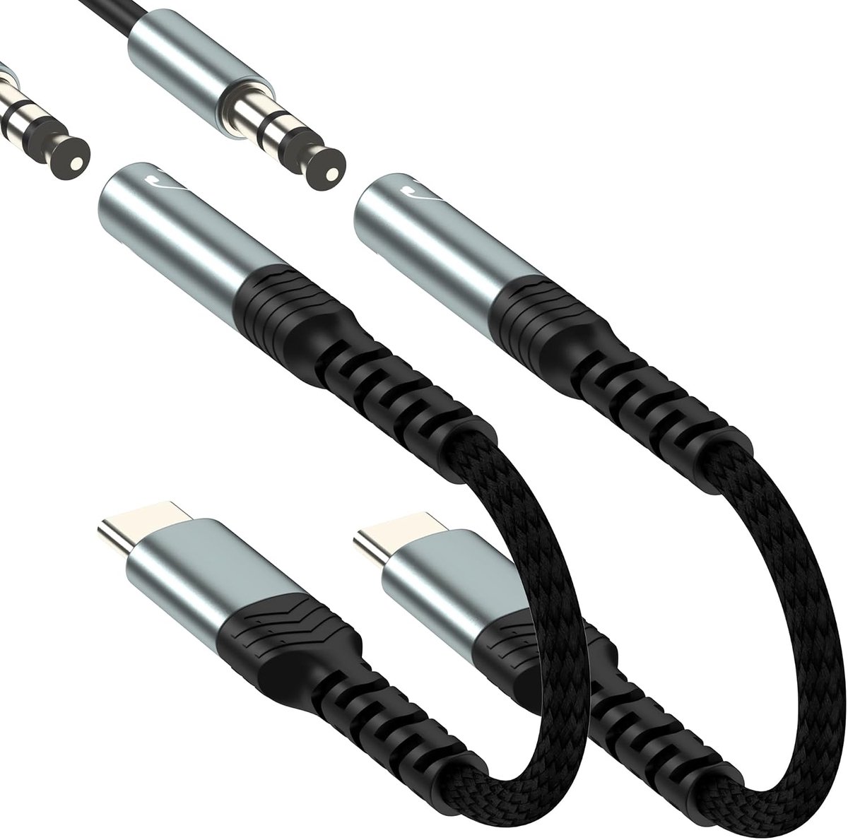 Adapter USB C jack naar 3,5 mm voor iPhone 17 16 15 Pro Max compatibel met Samsung Galaxy S26 hoofdtelefoonaansluiting kabel hoofdtelefoon (2 stuks) voor Apple Audio bekabelde AUX-adapter DAC en voor