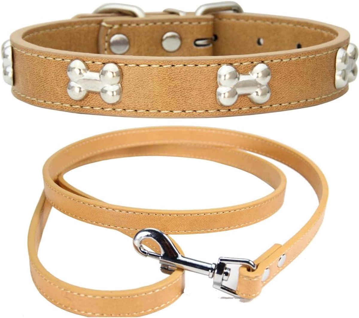 Hondenhalsband van leer, verstelbaar, hondenriem, hondenhalsband, kattenhalsbanden voor honden, katten, puppy's, huisdierhalsband, L
