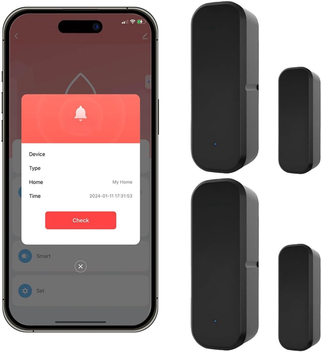 2 Stks WiFi Deur Sensor Zwart Smart Deur Alarm Draadloze Deur Open Sensor AlarmChime, voor Alarmsysteem Compatibel met Alexa & Google Home