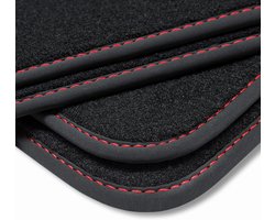 Teileplus24 V537 velours automatten compatibel met Seat Leon 4 KL ST Cupra Leon Sedan 2020- met slijtvaste bestuurdersmat, Farbe Einzelnaht:Rood