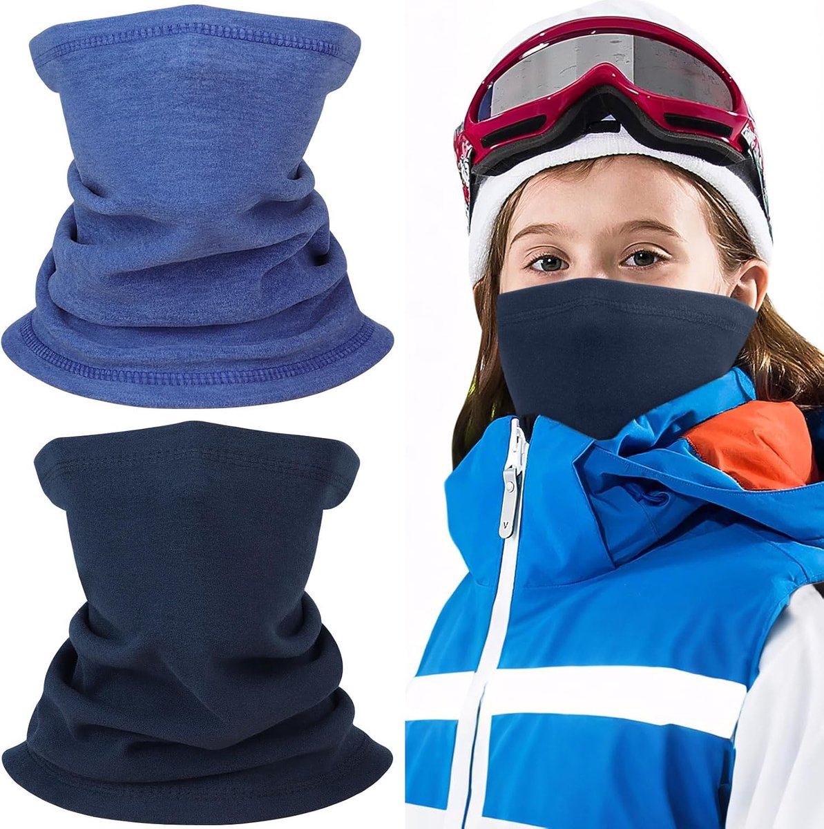 Winter Nekwarmer voor Kinderen, Fleece Snood Sjaal, Winddichte Nekbeschermer Multifunctioneel Gezichtsmasker voor Meisjes en Jongens, Skiën Hardlopen, Zwart, 2 Stuks