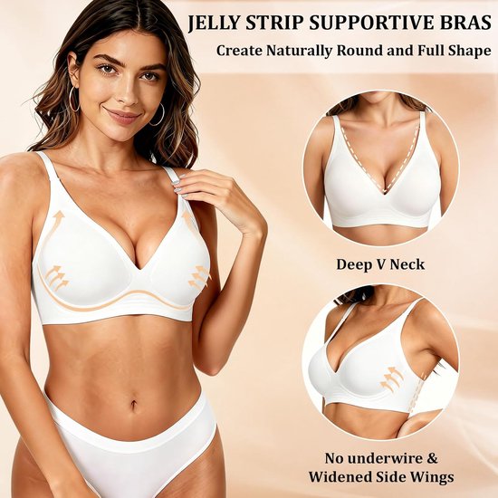 Bras voor vrouwen UK, Draadloze Jelly Bra Naadloze Diepe V Zachte Comfort Push Up BH, voor Grote Verzakkende Borsten Dames Dagelijks Dragen T-shirt — afbeelding 2