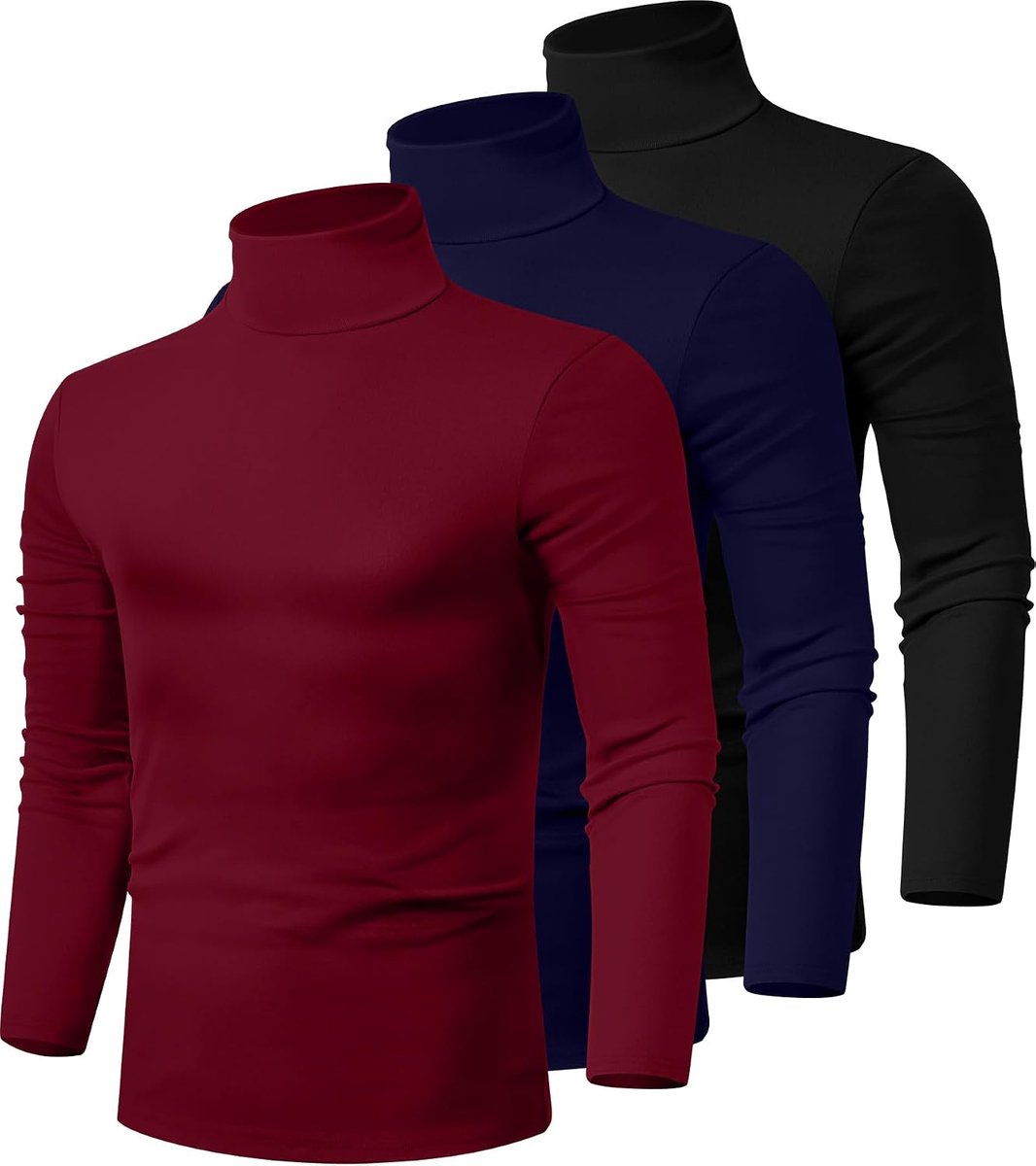 Set van 3 heren coltruien katoenen pullovers met lange mouwen en opstaande kraag gebreide T-shirts basic slim fit tops