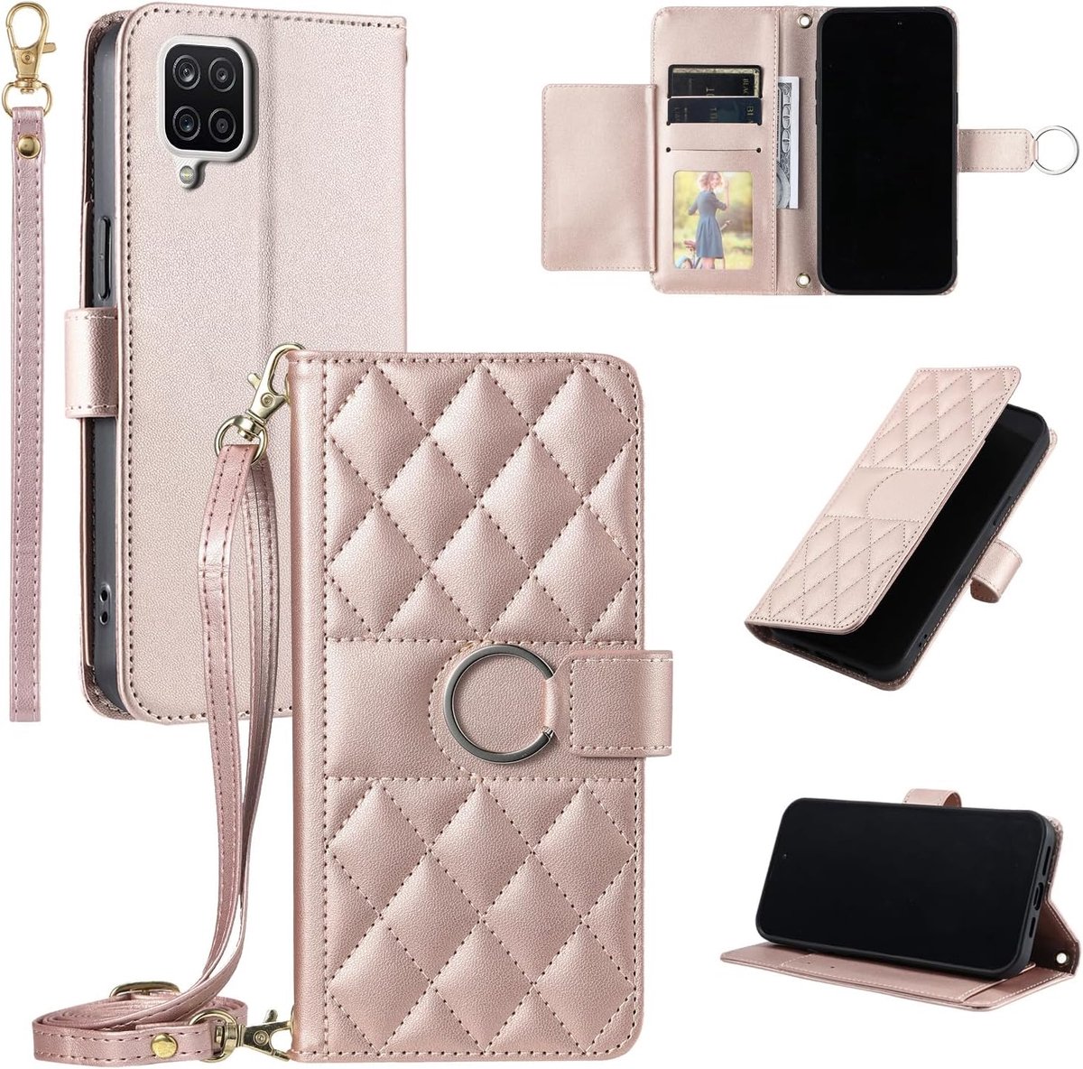 Hoes voor mobiele telefoon voor Samsung Galaxy A12/M12, hoes met band, folie, beschermfolie, kaartenvak, inklapbaar, lederen portemonnee, standaard, A 12 Nacho 4G 5G, mobiele telefoonhoes,