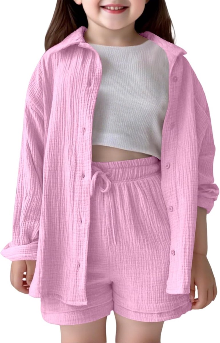 Meisjes outfits set casual zomer herfst outfit shirt shorts set voor kinderen peuter meisjes comfortabele pure kleur losse pasvorm dagelijks gebruik school speeltuin