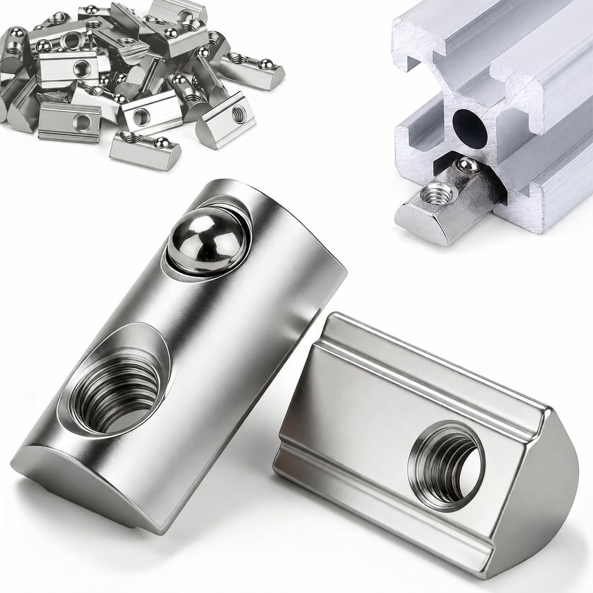 50 stuks moerstenen M6 met kogel, 20-serie koolstofstaal voor aluminium
