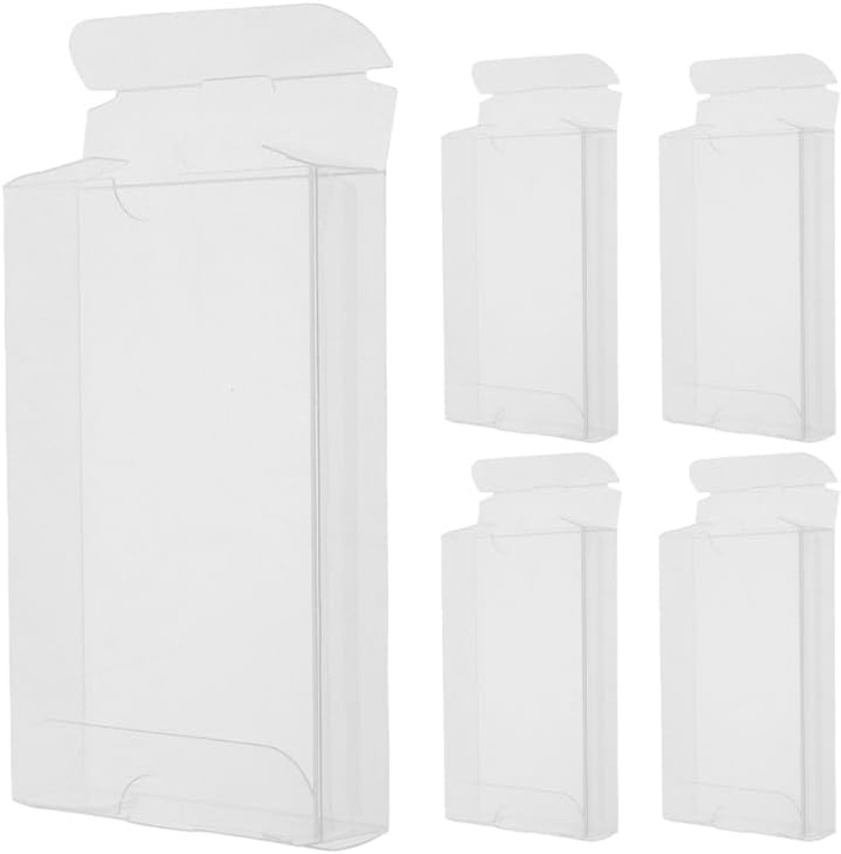 5-delige cassettedoos, helder, robuust pvc, transparant, stofdicht, opslag voor audiocassettes, duurzame bescherming en stapelbaar design