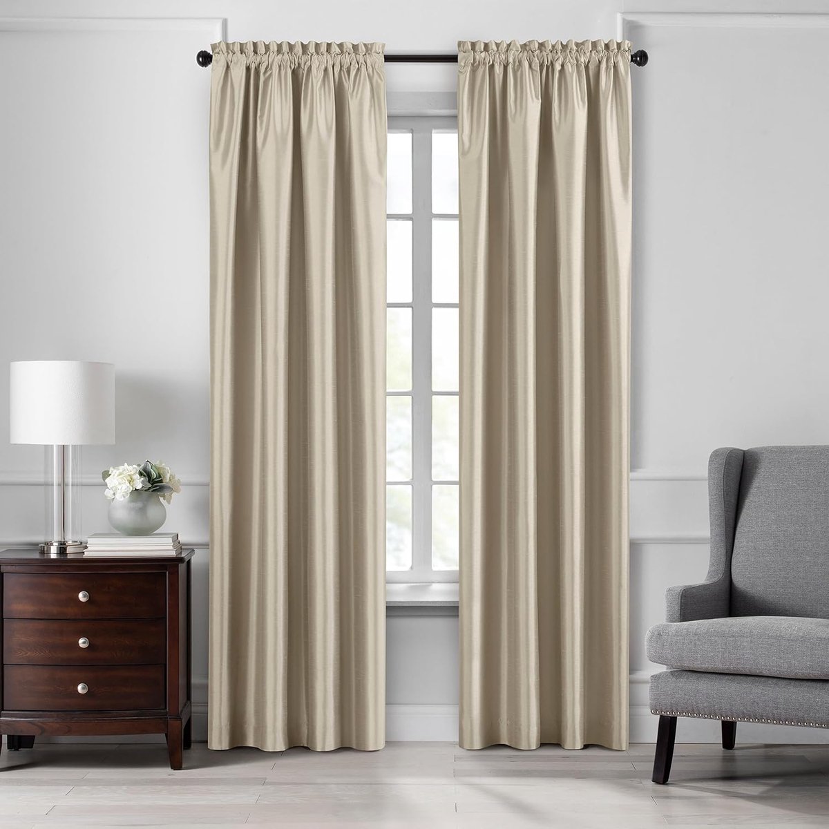 Home Fashions Colette Faux-Silk verduisteringsgordijn, 132 x 241 cm (1 paneel), ivoor