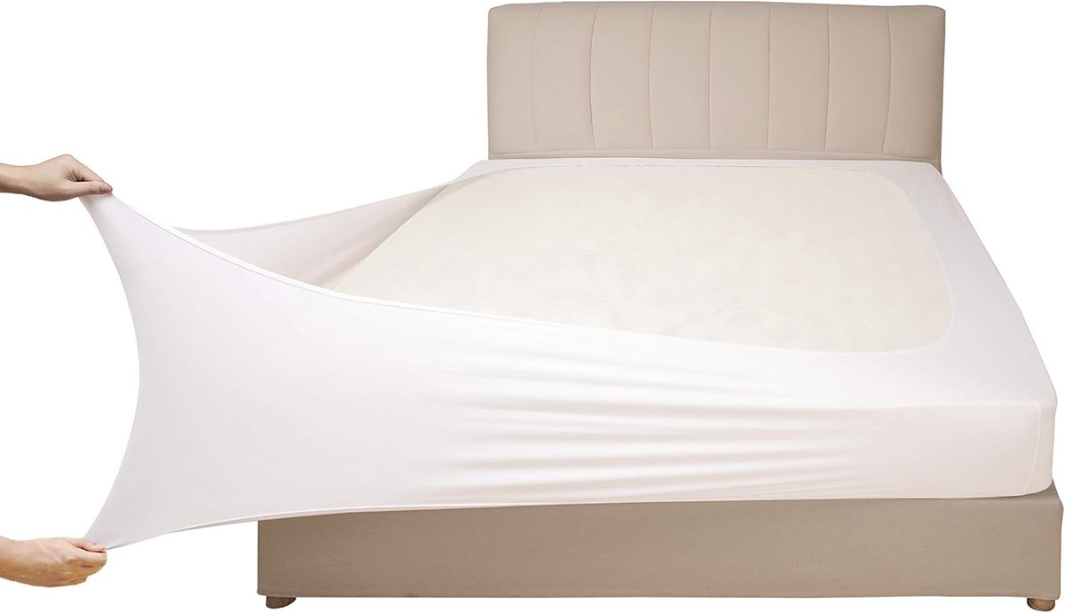Awesome Stretch jersey boxspring-overtrek, alternatief voor bedvolant, ultrazacht en kreukvrij, Full/Full XL, wit