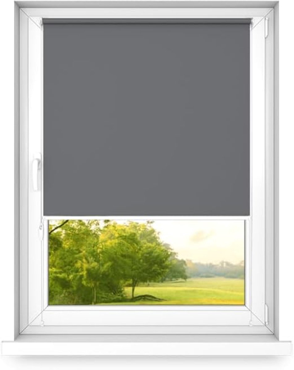 Zonder Boren - Verduisteringsrolgordijn, Rolgordijn Verduistering - 3 Soorten Montage, Zilveren Thermische Coating - Licht antraciet, 900x1400mm, Rechts