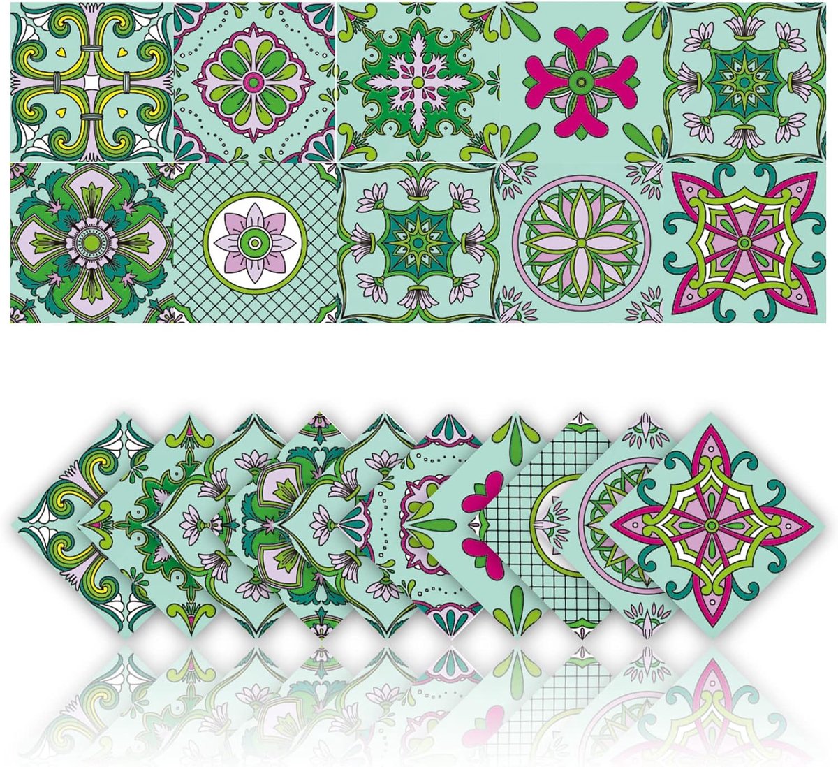 Tegelstickers keuken badkamer tegelstickers waterdichte pvc muurstickers retro mozaïekstijl (15 x 15 cm, groen)