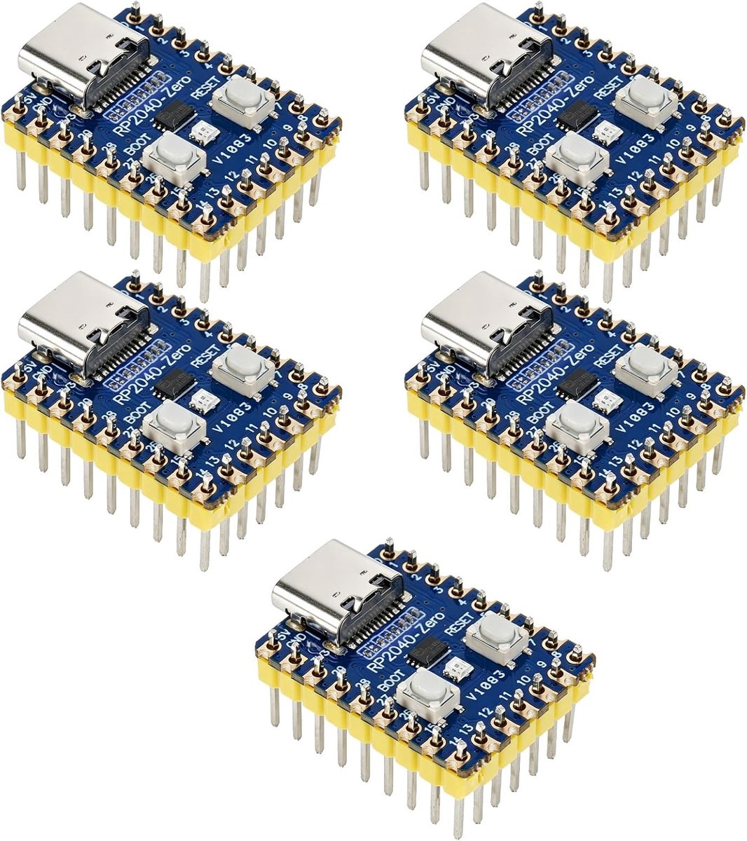 5 stuks R-Pi RP2040-Zero ontwikkelingsbord met USB-C, Dual-Core ARM Cortex-M0+, 2MB Flash, compatibel met Raspberry Pi Pico, ondersteunt C/C++ en MicroPython (reeds gelast)