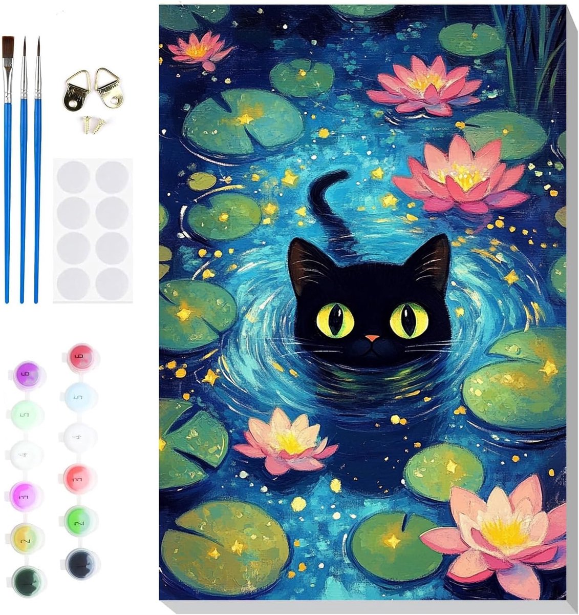 Verf op nummer voor volwassenen 20x30cm - Kat in Vijver - Eenvoudig te schilderen - Voor beginners - ShopVlot