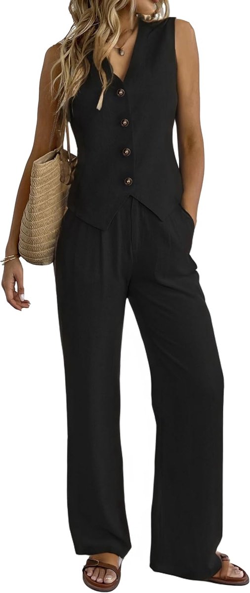 2-delige damesoutfits zomer vest pak sets wijde pijpen broek business casual vakantie werk sets