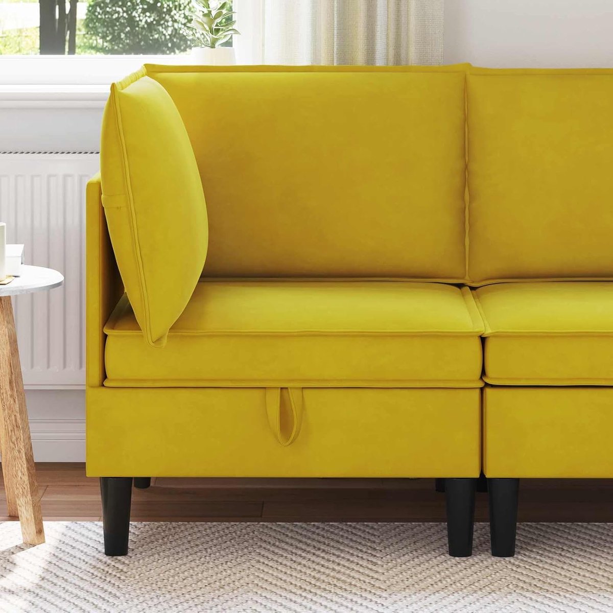 Sofa met opbergruimte geel fluweel