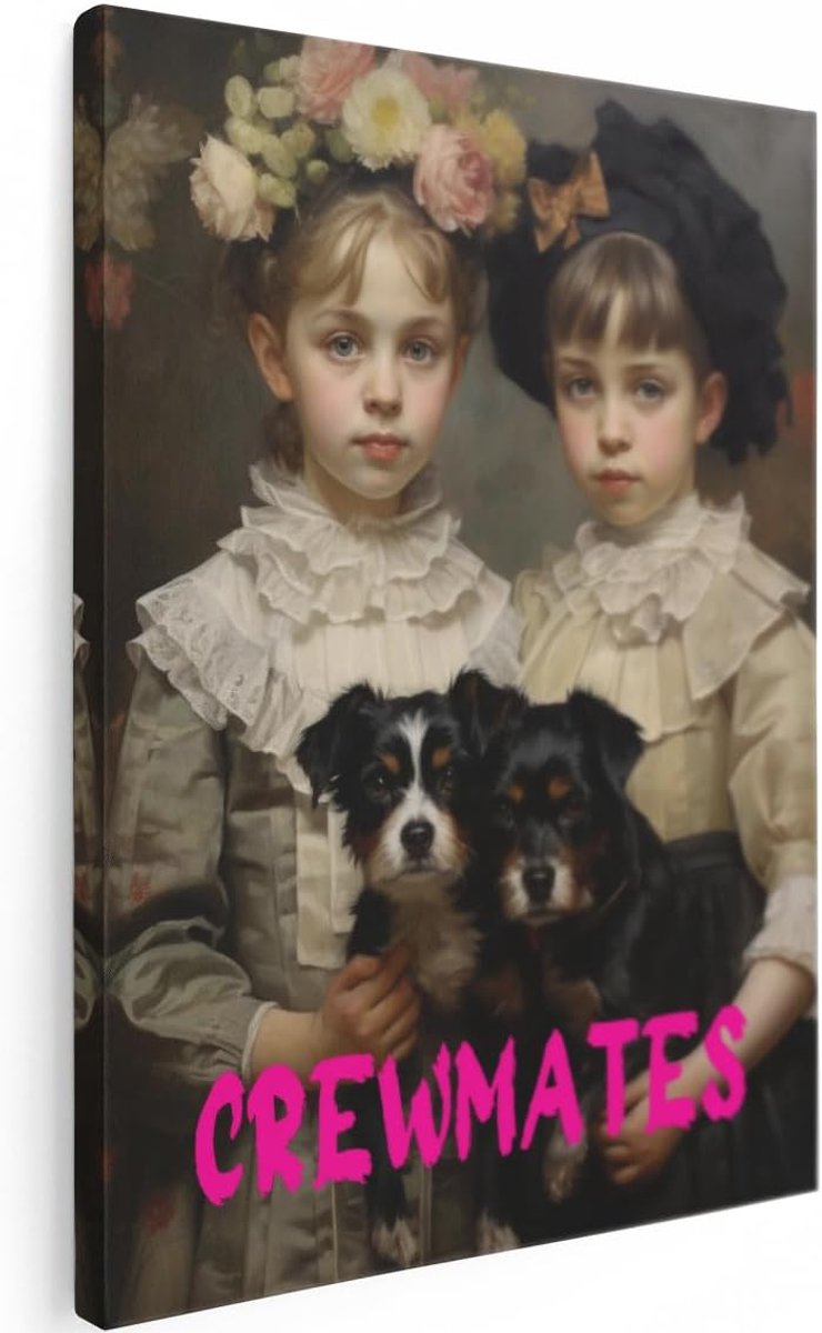Canvas Schilderij Vintage Portret Kinderen - 30x40 cm - Klein - Wanddecoratie Honden - Muurdecoratie Klassiek Schilderij - Kamer Accessoires