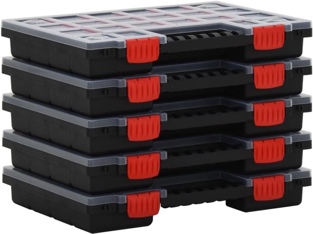 5 stuks assortimentskist 34,5x25x5 cm met verstelbare scheidingswanden, opbergdoos voor werkplaats en hobby, gereedschapskoffer van polypropyleen