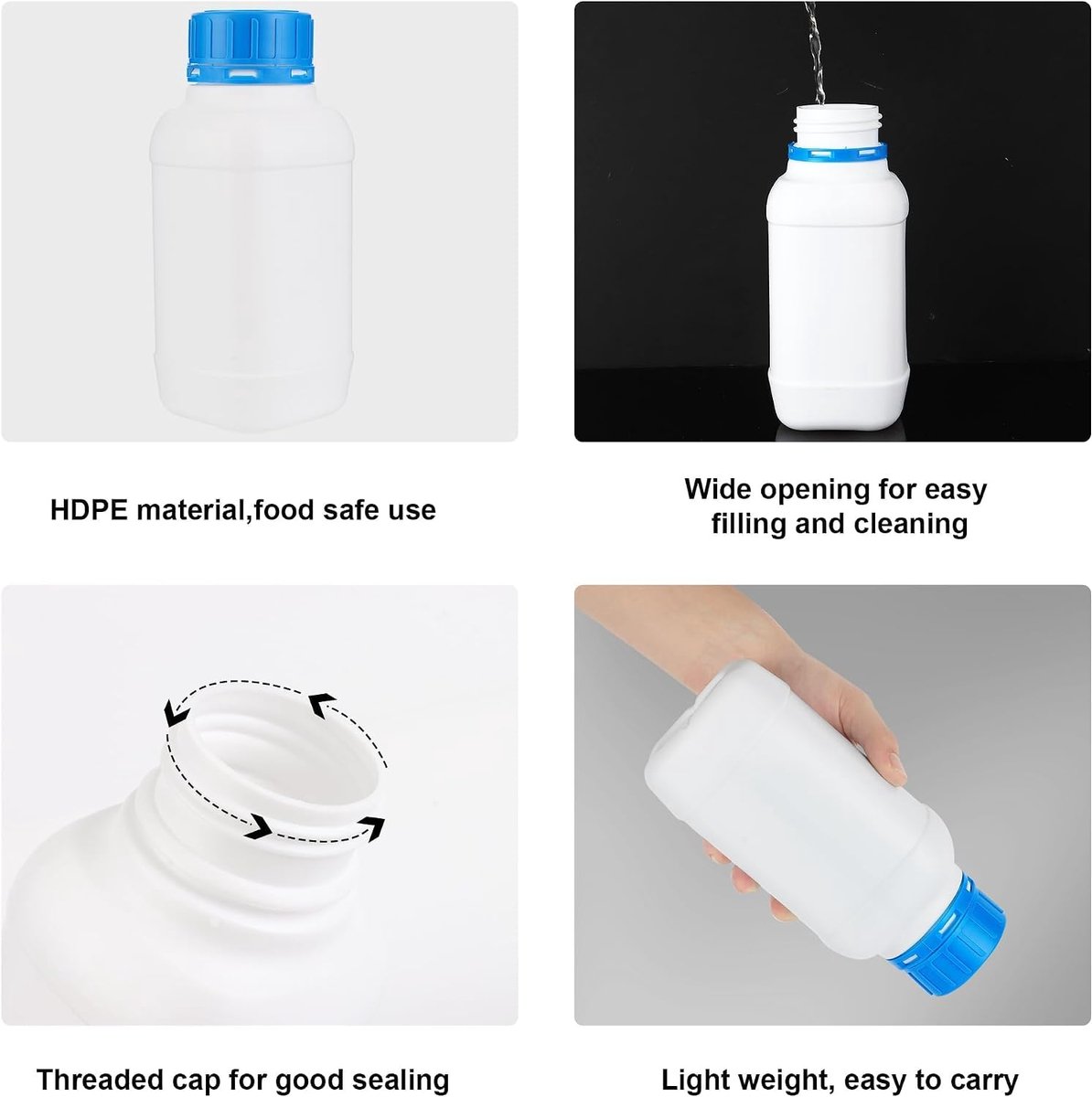 2 stuks 1000 ml brede hals flessen met schroefdop HDPE laboratoriumfles plastic flessen brede hals fles chemische fles met deksel voor laboratorium, keuken of hobby