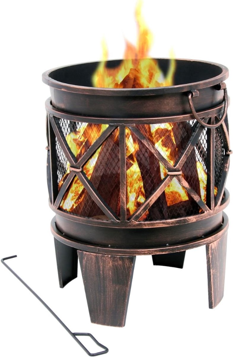 Levo® Vuurkorf Met Vonkenscherm - Vuurkorf - Vuurhaard - Terrashaard - Openhaard - BBQ - Vuurton - Vuurmand Op Voeten - Donkerbruin - 42cm x 42cm x 53cm