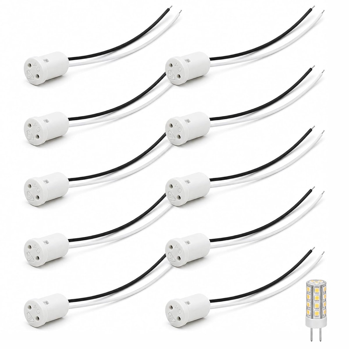 Fittingen met 20 cm kabel, hittebestendig, compatibel met led en halogeen, G4/MR11-fitting, ideaal voor binnenverlichting, ledstrips, inbouwspots, lange levensduur