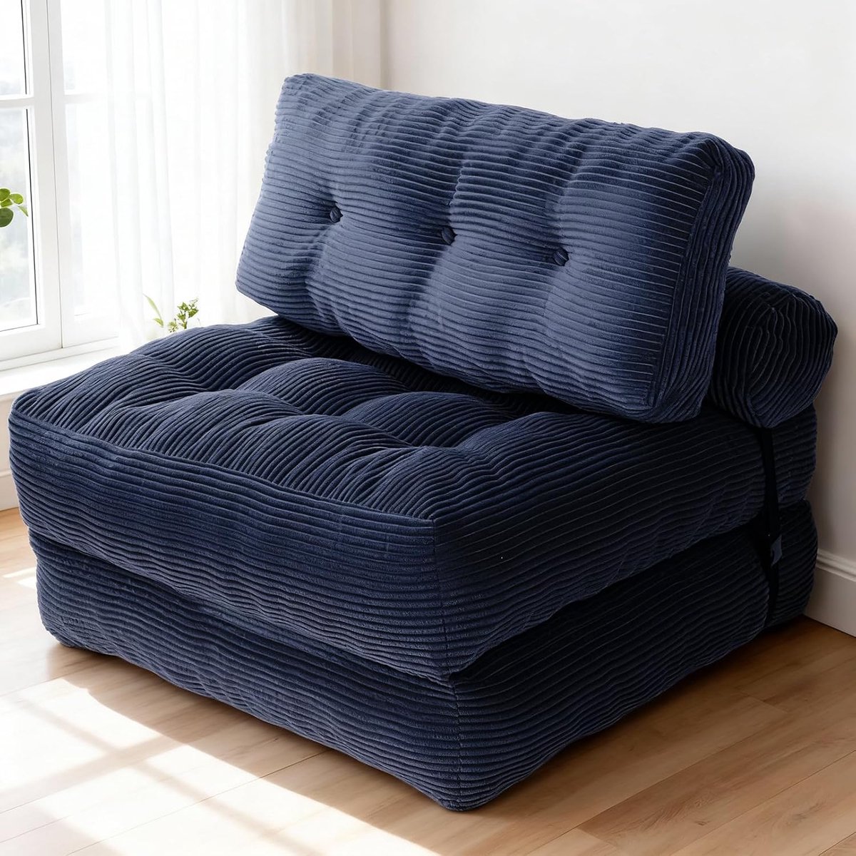 3-in-1 fauteuil, klapstoel met verstelbare rugleuning, slaapbank met kussens, fluweel, voor studio- en logeerkamer, 190 x 85 cm, blauw