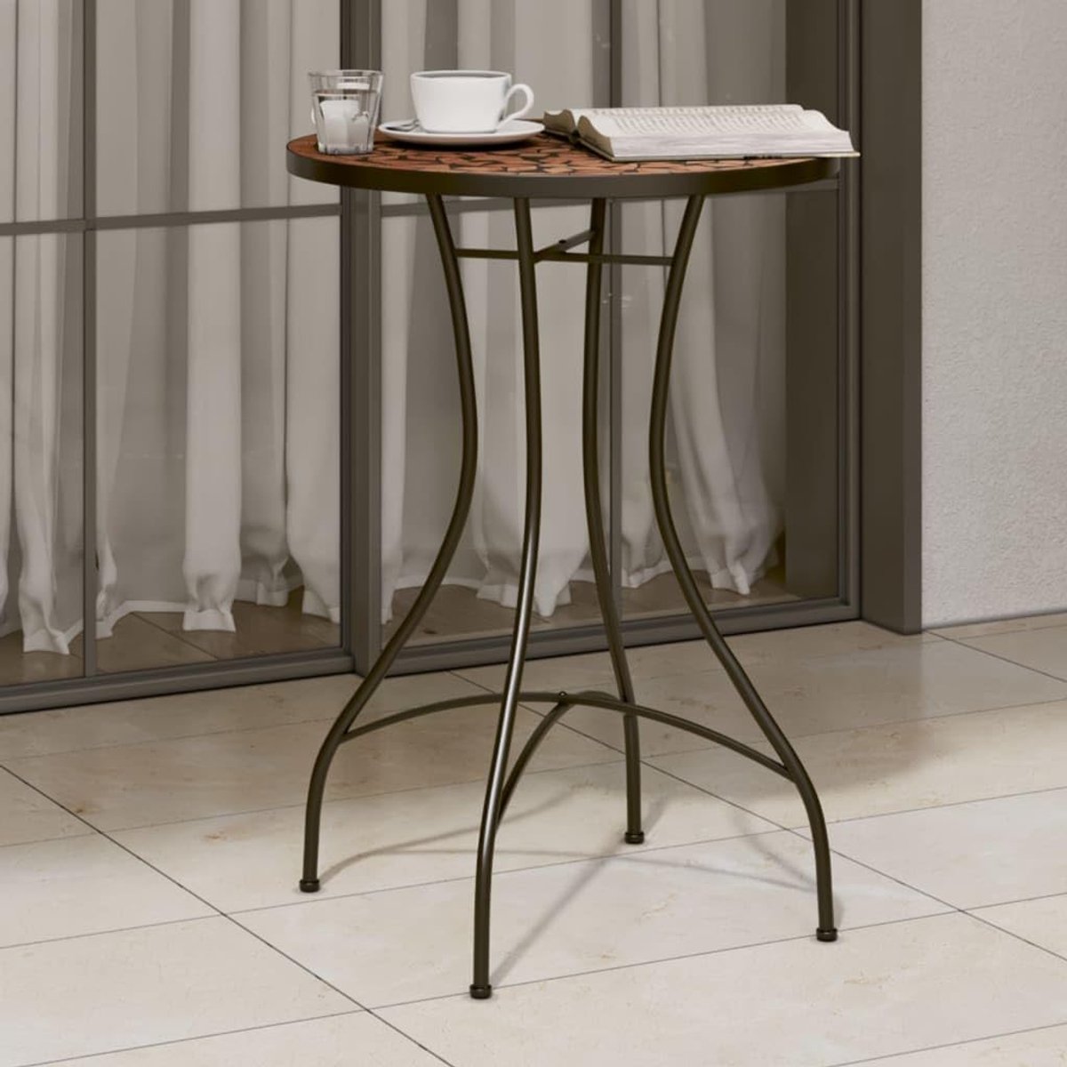 Mozaïek-bistrotafel terracotta Ø50 x 70 cm van keramiek, tuintafel, rechthoekige eettafel, eettafel, keukentafel, tuintafel, P4003398