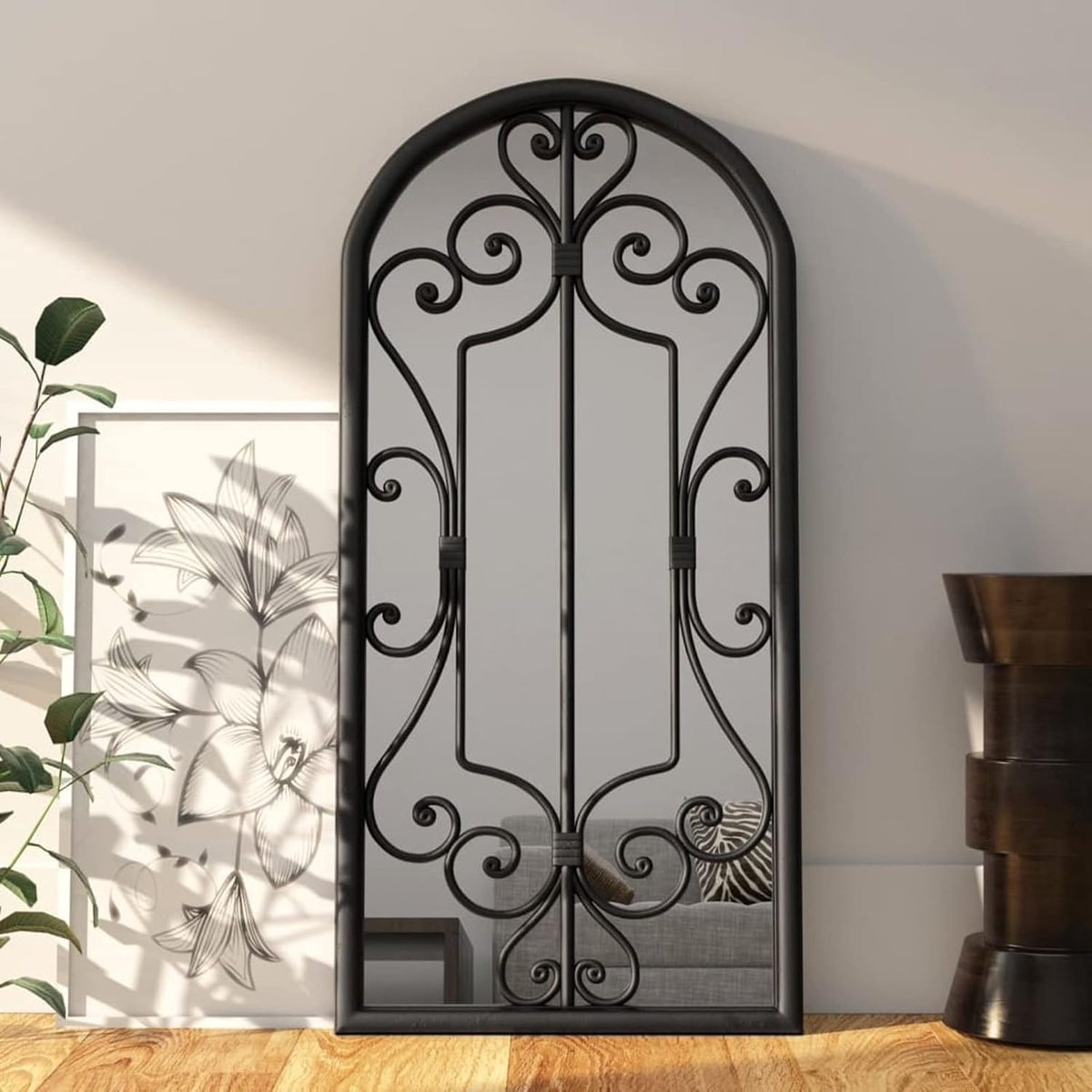 Zwarte spiegel, 100 x 45 cm, ijzer voor binnen, decoratieve spiegel, wandspiegel, binnenspiegel, spiegel voor woondecoratie, woonkamer, slaapkamer
