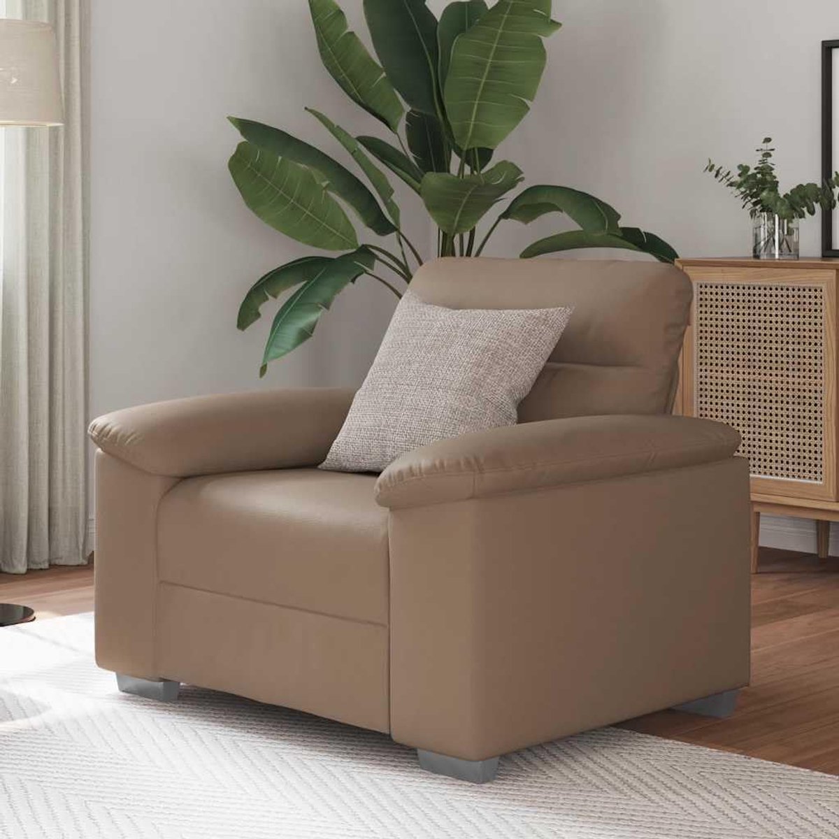 Cappuccino-bruin tweezits bank kunstleer loungesofa met armleuningen en bekleding voor woonkamer en kantoor 60 cm kunstleer