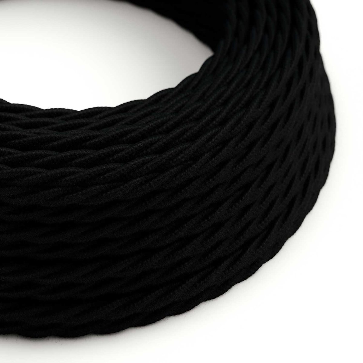 Creative cables - Textielkabel gevlochten, zwart katoen, TC04-50 meter, 2x0,75