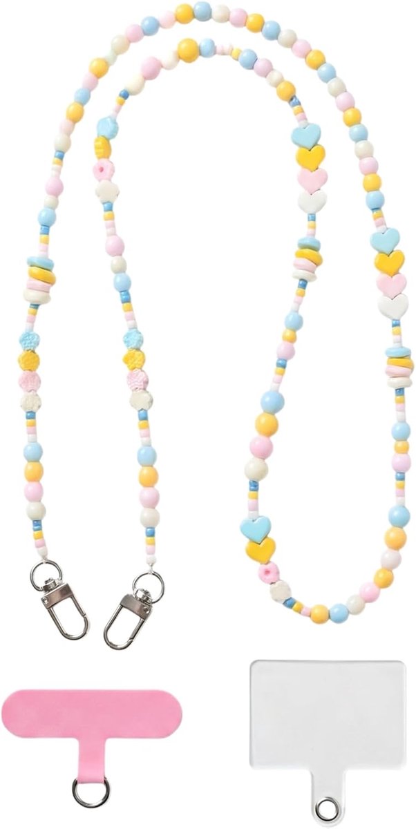 mobiele telefoonketting met kralen om te dragen, mobiele telefoonkoord met 1 patch, lange mobiele telefoonketting met gekleurde kralen, mobiele telefoonkoord voor sleutelhanger, nekband of