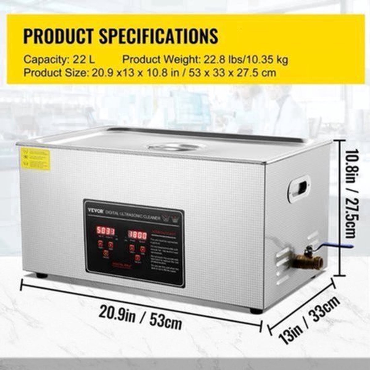 Ultrasoon reiniger - Draagbaar - Reinigingsapparaat voor Sieraden en Brillen - Capaciteit 22L - RVS - 33-40 kHz - 220V - Zilver