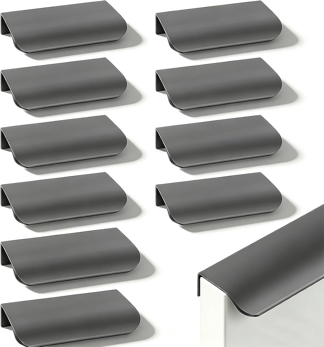 10 Stuk Verborgen Meubelgrepen, Gebogen Ontwerp, Platte Keukengrepen, Aluminium Deurklinken Voor Keukenkasten, Garderobe, Lade, Meubels.(Grijs, 80MM)
