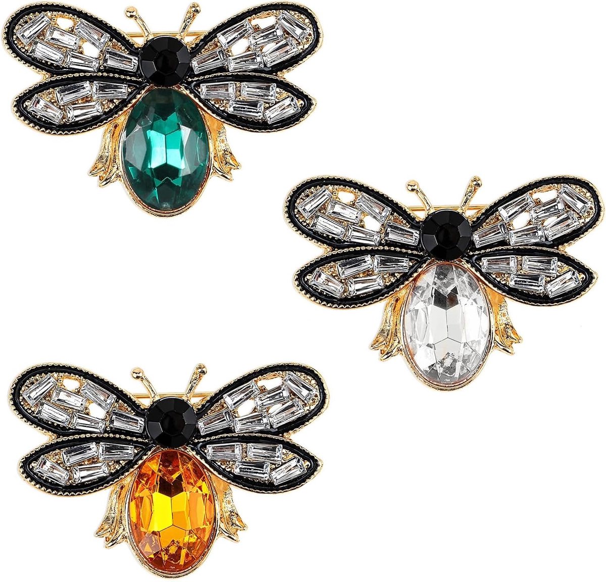 3-delige bijenbroche-set, strass reversspelden met honingbijenmotief, vintage kristallen spelden met insectenmotief, stijlvolle accessoires voor feestjes, afspraken