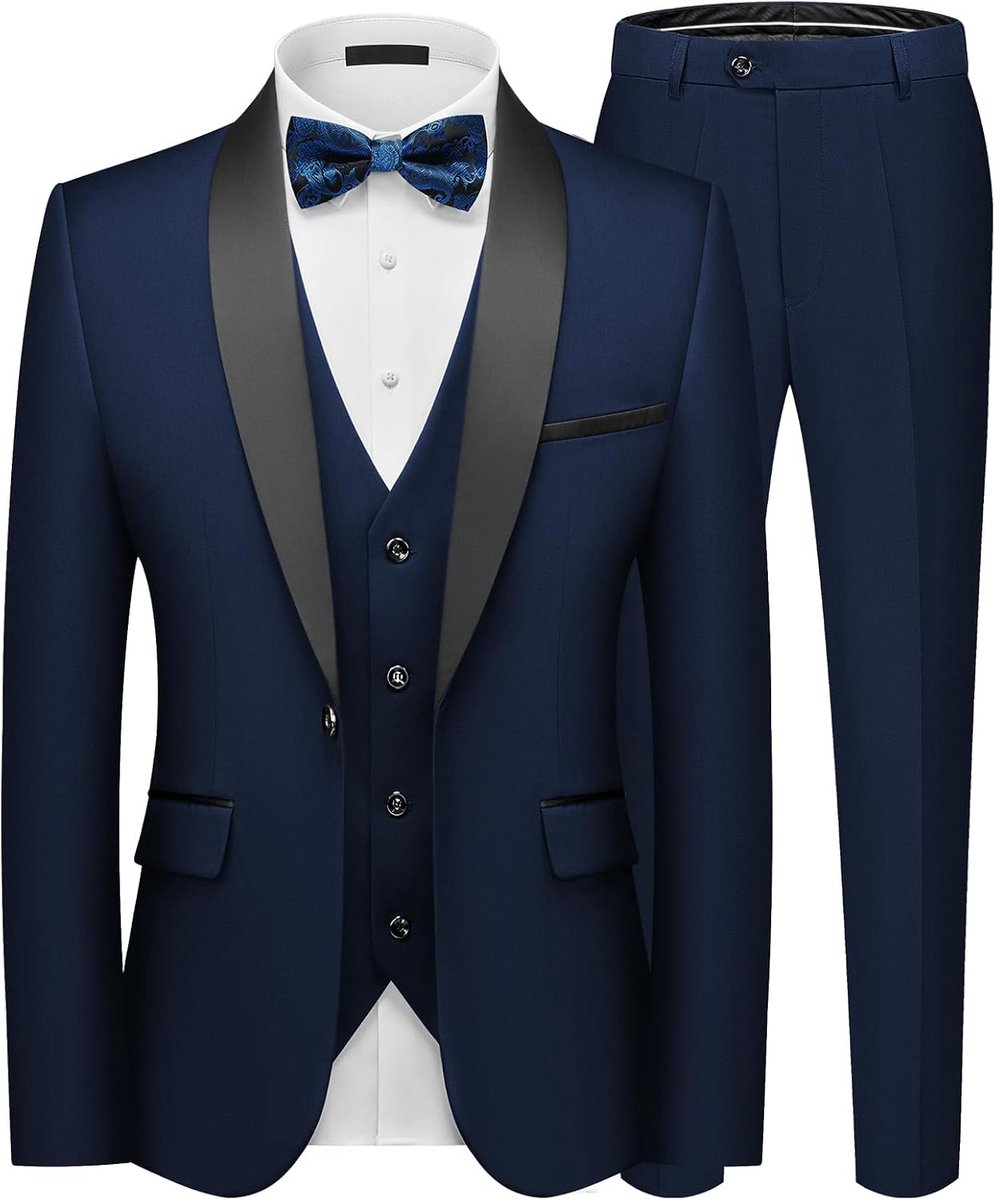 Pakken, 3-delig, slim fit, smokingpak, sjaal, revers, enkele rij knopen, blazer, vest, broek, bruiloft set