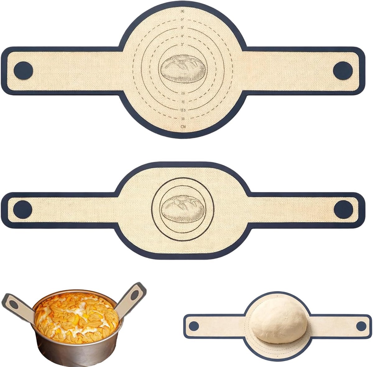 Bakmatten, Ellipsoid 58,5 x 15,8 cm en rond 56 x 21 cm, hittebescherming, ovenbescherming, herbruikbaar, geschikt voor het bakken van brood en Dutch oven