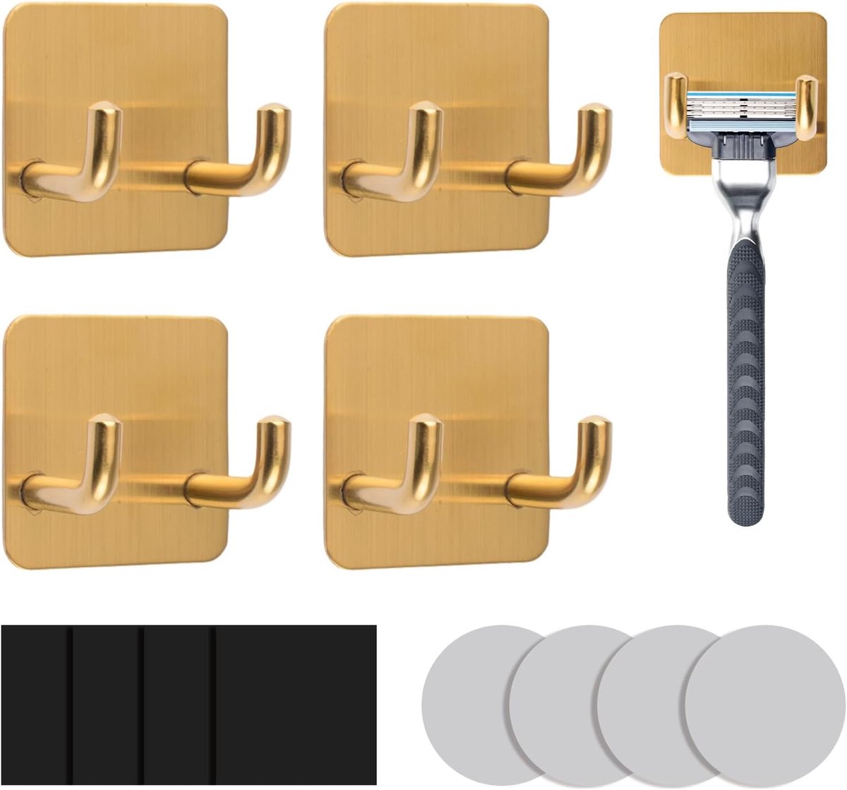 Scheerscheermes Houder 4 Stks Rvs Scheerapparaat Haak Zelfklevende Hanger Stand Heavy Duty Utility Opslag Haak voor Scheermes Handdoek Douche Bal (Goud)