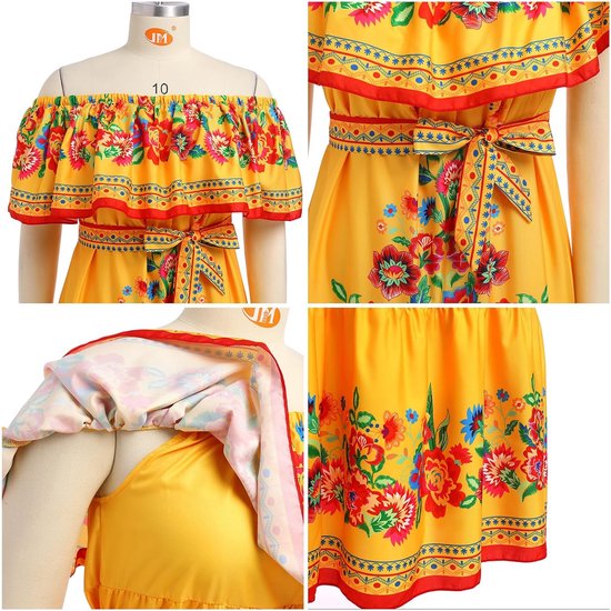 Dress for Women: Traditional Fiesta Outfit Cinco De Mayo Bohemian Floral Boho Summer Dresses for Women 2023 Beach Gown Mexico Clothes Maxi Party Casual Sundress Yellow 3X-Large — afbeelding 3