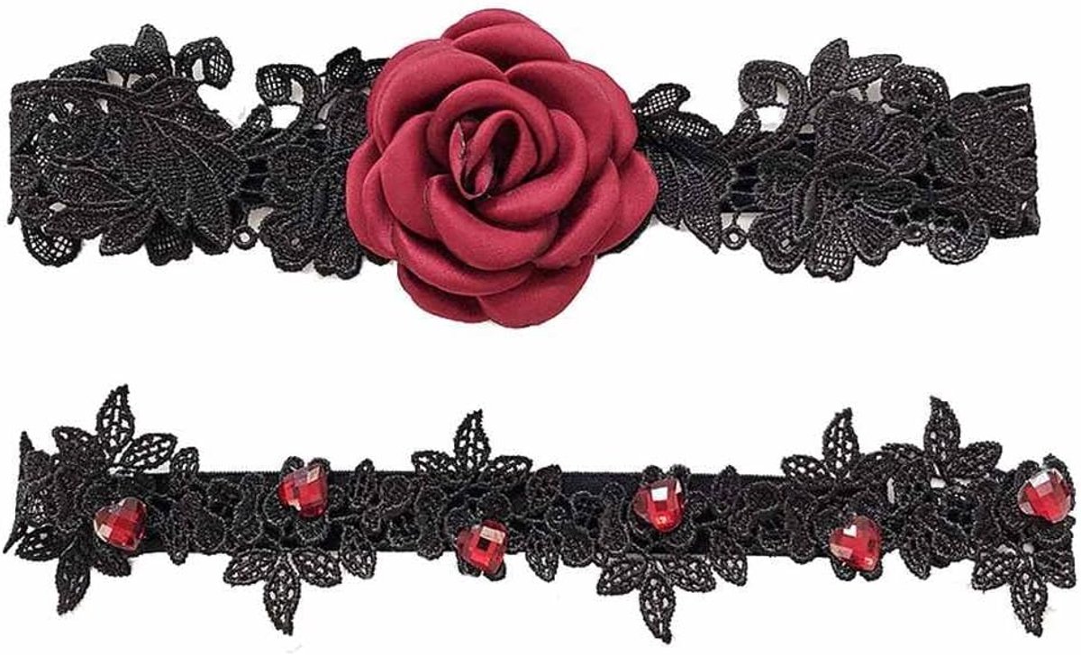 Kousenband kanten kousenbanden geborduurde jarretelgordel roos bloem kousenband met strass elastische garter riem set bruidsaccessoires voor bruidsmeisjes bruiloft decoratie zwart