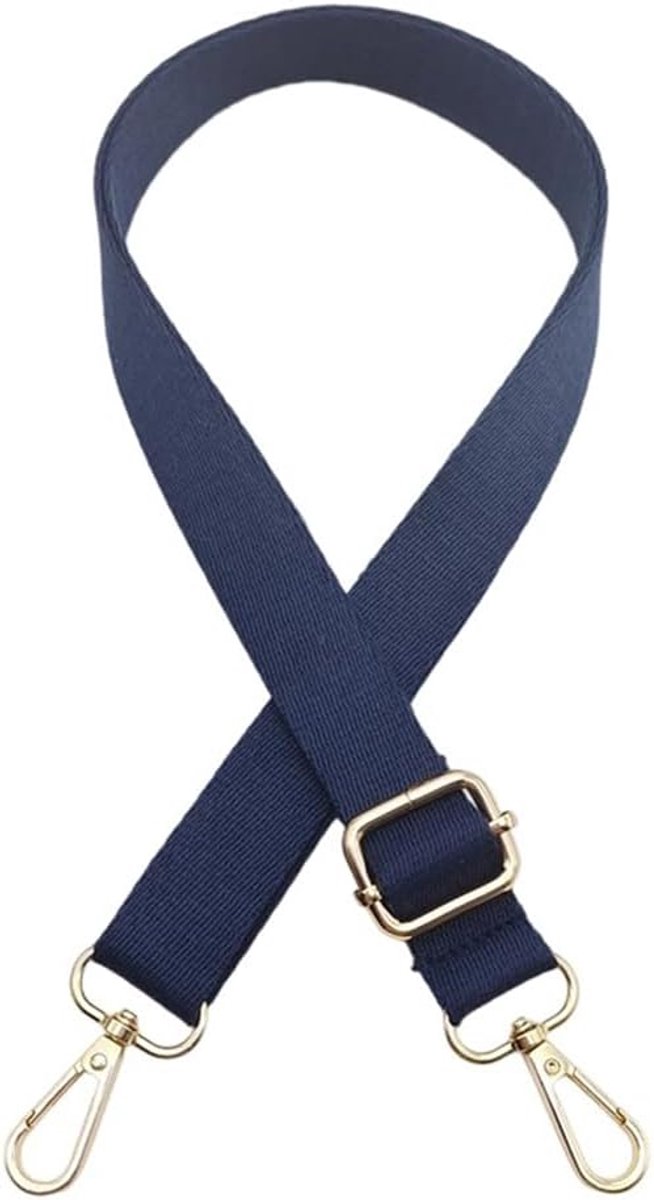 2,5 cm brede schouderriem van katoen, 73-130 cm, verstelbare tasriem om te wisselen, effen vervangende schouderriem voor crossbody, laptoptas, cameratas, blauw-zilveren sluiting